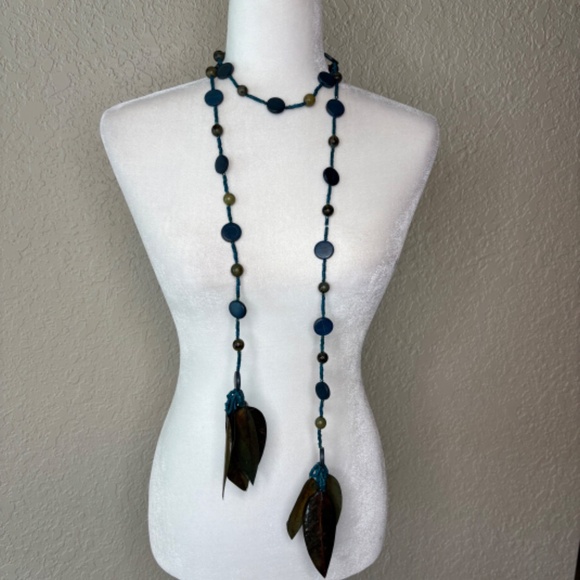 Blue Turquoise Green Beads Leaf Necklace Belt Bohemian Gypsy Festival Style - Picture 3 of 16